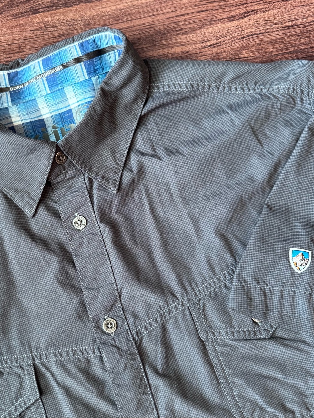 Kuhl Men's Shirt Short Sleeve Button-Up XL Gray Lightweight 100% Nylon Gorpcore